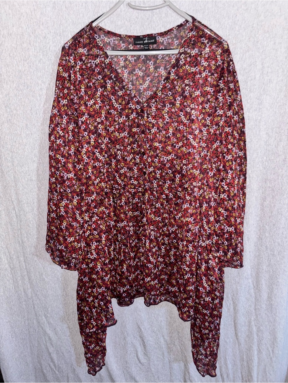 Lane Bryant Burgundy Floral V-Neck Asymmetric Tunic